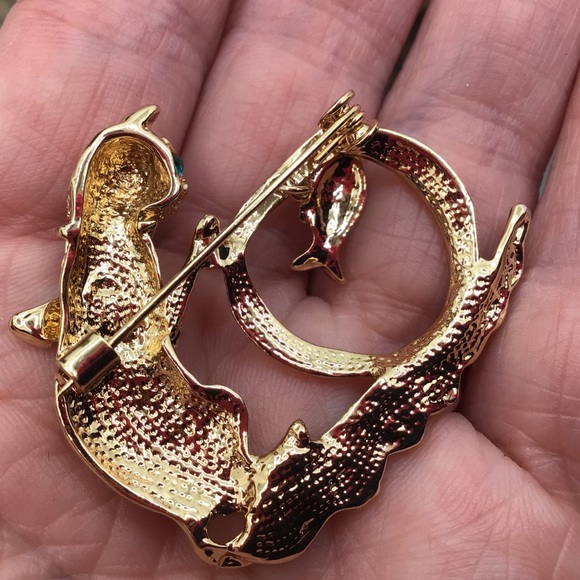 Cat fish bowl brooch pin moves! Enamel rhinestones - Picture 5 of 5